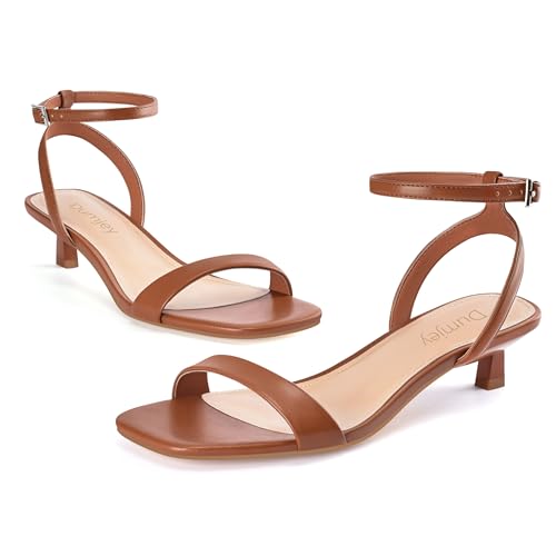 Image of Women Kitten Heel Sandals Ankle Strap Heeled Sandals Square Open Toe Dress Party Shoes