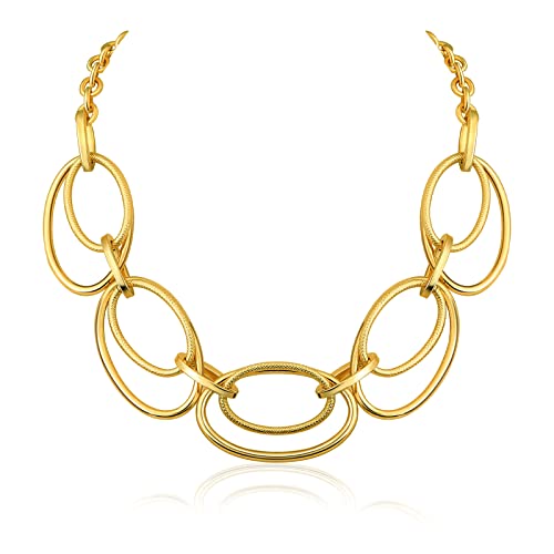 Chunky Gold Necklace for Women: 14k Gold Plated Loop Chain Link Statement Choker Necklace for Women - Chunky Fashion Pendant Jewelry