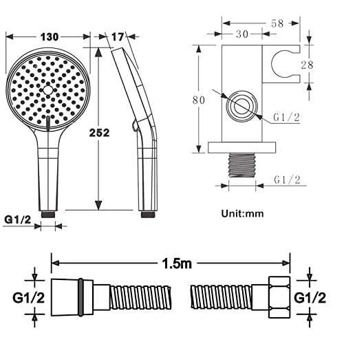 Set de regadera manual gris con 3 modos y manguera de 1.5 m miniatura 5