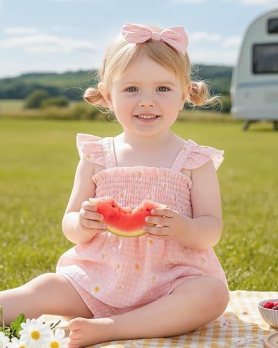 Image of Mioglrie Toddler Baby Girl Summer Clothes Infant Spring Outfits Ruffle Sleeveless Shirt Baby Shorts Headband Clothing Set