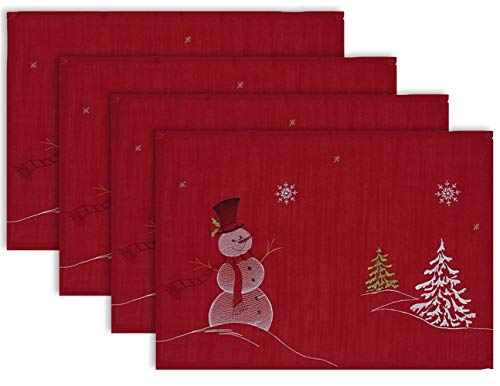 DII Embroidered Christmas Tabletop Collection, Placemat Set, 13x19, Snowman, 4 Piece