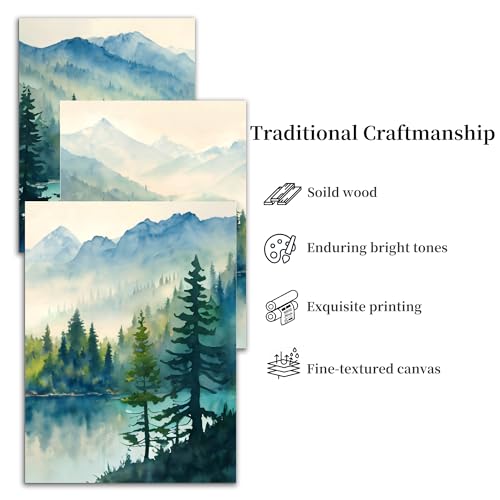 SERIMINO Nature Landscape Wall Art for Living Room, Green Forest Mountain Canvas Prints Paintings Room Decor, Lake Tree Cottagecore Modern Farmhouse Wall Decor Set of 3, 16"X24"