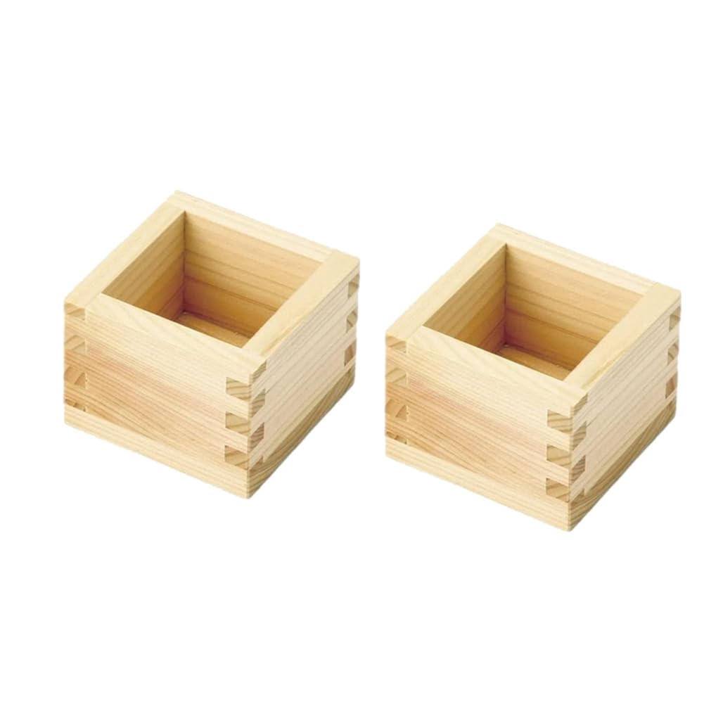 IJSDNVJNDX 2pcs Japanese Culture Wood Wooden Sake Cup Masu Box 3.23inch L Square X 2.2inch H,Put the Wine Glass Inside