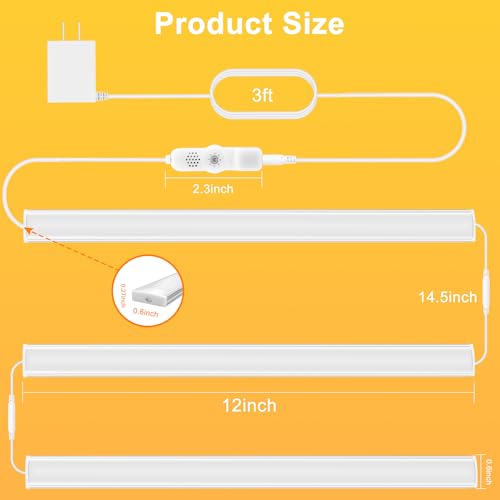 maylit Under Cabinet Lights Plug in, 3 Pcs 12 Inch Ultra Thin Under Cabinet Lighting, Super Bright Warm White Under Counter Lights for Kitchen, Dimmable Light for Cabinet, Counter, Workbench, Desk - Thumbnail 6