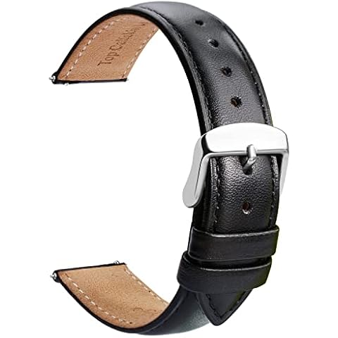 TStrap Leather Watch Band Men - Black Quick Release Watch Strap for Women Replacement - Soft Smart Watch Bracelet with Clasp Buckle for ladies - 14mm 16mm 18mm 19mm 20mm 21mm 22mm 23mm 24mm Cover