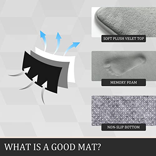 Image of YIHOUSE Memory Foam Bath Mat Set, Super Absorbent & Non-Slip Bath Mats - Dry Quickly, Washable - Light Grey