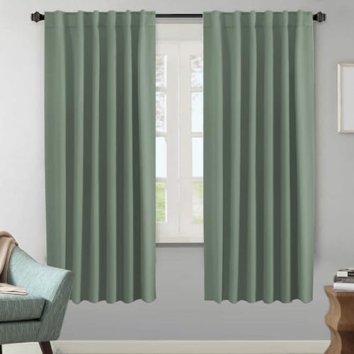 Image of H.VERSAILTEX Blackout Curtains Thermal Insulated Window Treatment Panels Room Darkening Blackout Drapes for Living Room Back Tab /Rod Pocket Bedroom Draperies (2 Panels, Green Bay, 52 x 72 Inch)