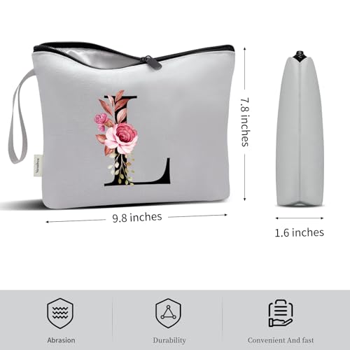Image of Vavabox A-Z Personalized Makeup Bag, Birthday Gifts for Women Mom, Gifts for Best Friend, Bride Bridesmaid Cosmetic bag (L, Grey)