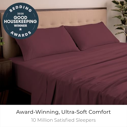 Image of Mellanni King Sheets Set - 4 PC Iconic Collection Bedding | Hotel Luxury, Extra Soft, Cooling Bed Sheets - Wrinkle, Fade, Stain Resistant (King, Burgundy)