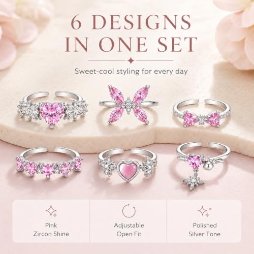 Image of Satmarhz 6pcs Adjustable Stylish Jewelry Set Minimal Elegant Daily Wear Office School Travel Fashion ring for women Comfortable Fit Durable Anti Fade Design Versatile Look Cute women rings Trend Accessory Modern finger rings for women stylish Gift Idea adjustable rings