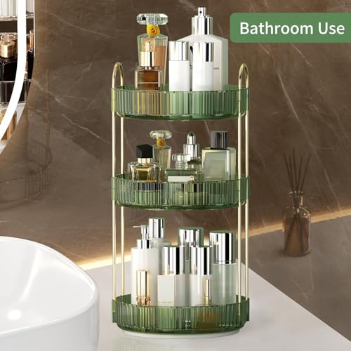 Image of Xmart India 360 Rotating Makeup Organizer - Transparent Cosmetic & Skincare Storage Rack for Dressing Table Lipstick, Perfume, Beauty Accessories & Bathroom Counter Organizer (3 Layer, Green)