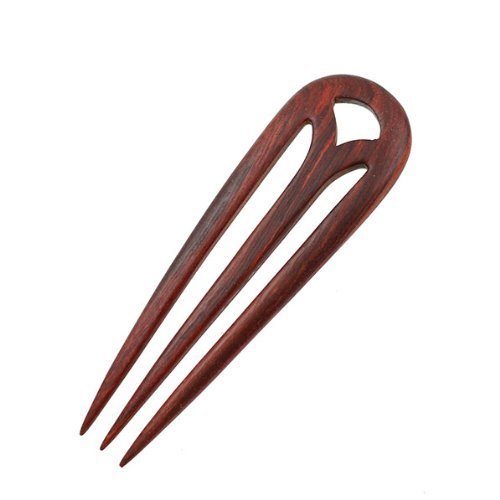 FINGER LOVE Handmade Carved 3-Prong Ebony Hair Stick (Rosewood)