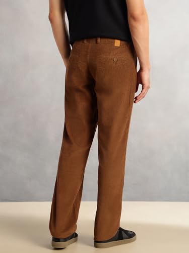 Image of Thomas Scott Men's Regular Fit Mid-Rise Corduroy Trouser | Textured Fabric | 4-Pocket Casual Pants for Men