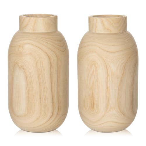 Briful Lot de 2 petits vases à fleurs en bois de frêne naturel faits à la main de 16,3 cm pour arrangements floraux, décoration d'intérieur