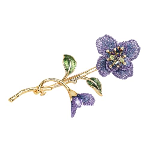 Image of Forget me not Flower Brooch Handmade Gold Thread Embroidered and hand-Drip Enamel leaf, Gradient Botanical Floral Brooch pins for women, SHE'S FREE STYLE JUST FOR YOU [Bencao Gangmu Series]Vintage Plant Jewelry