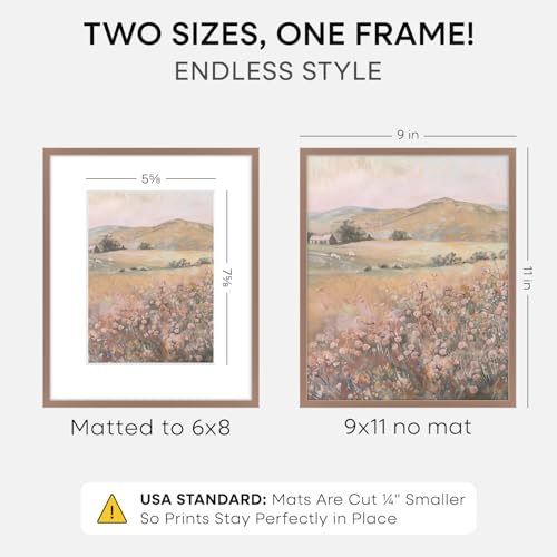 Image of Homeforia 9x11 Mocha Picture Frame, High-End Metal, 6x8 Mat, Glass | High End Aluminum, Tempered Glass, Acid-Free 6x8 Removable Mat, 9x11 in Edge-to-Edge Display 11x9, Wall Kit, Set Of 1