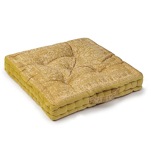 Paco Home Bodenkissen Boden Kissen Sitzkissen versch. Farben Innen Auflage Weich Dekorativ Rund Uni Yoga Meditation, Farbe:Ocker 2, Größe:50x50x8cm