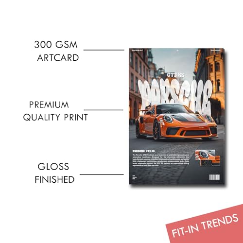 Fit-in Trends Pack of 6 - Car Aesthetic Wall Art 8x12 Inch (A4 Size) 300 GSM | Sports and Race Car Posters - Porsche - For Bedroom, Living Room