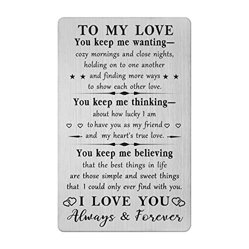 BAZLJY Valentine's Gifts to My Love, Metal Engraved I Love You Cards, Love You Gifts for Women Men Him Her