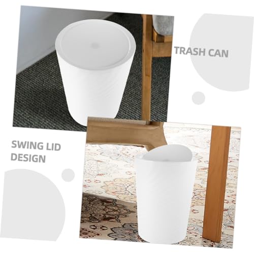 Caneca de basura rectangular blanca con tapa oscilante miniatura 3