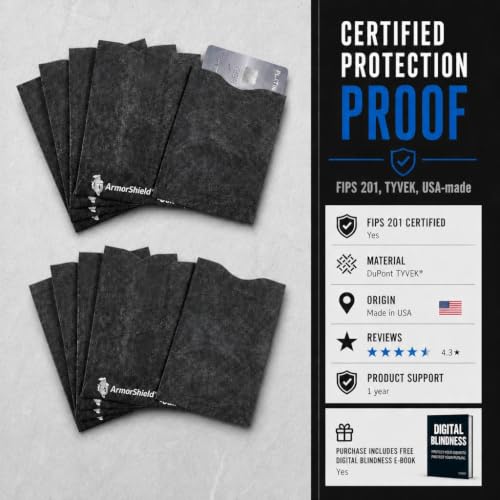 Image of ArmorShield RFID Blocking Sleeves for Credit Cards, 20-Pack Black, USA Made | Blocks unauthorized RFID scans. Slim, waterproof, tearproof. 100% Made in USA.