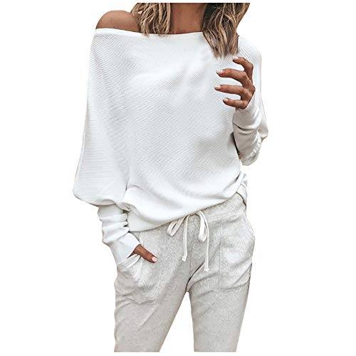 Womens Long Sleeve Tunic Blouse Off Shoulder Shirts Loose Pullover Tops Plain Sweater Twist Knot Waffle Knit Shirts Tops White Womens Long Sleeve Tunic Blouse Off Shoulder Shirts Loose Pullover Tops Plain Sweater Twist Knot Waffle Knit Shirts Tops White