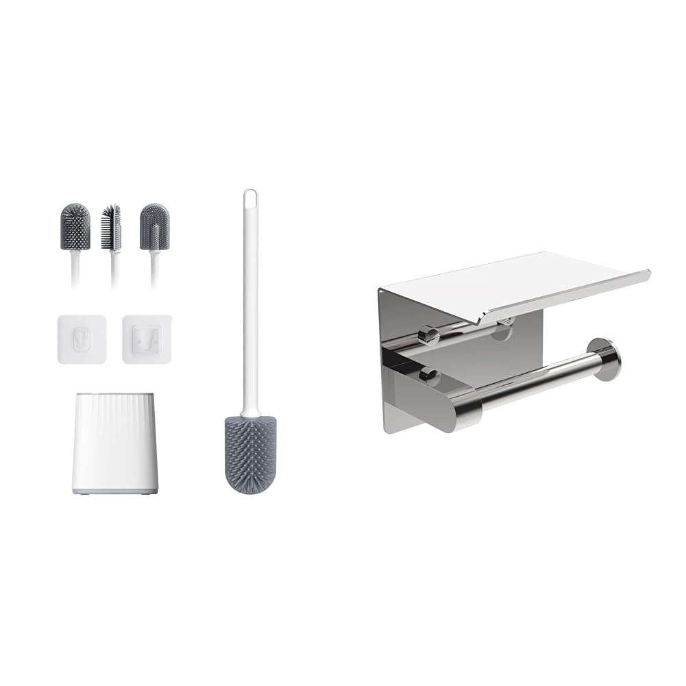 Brosse WC silicone et porte papier toilette mural pour éviter les gouttes au sol
