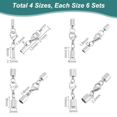 UNICRAFTALE 48 Sets 4 Sizes Leather Cord Ends with Lobster Claw Clasps Bracelets Necklace Cord End Caps with Lobster Clasp Connector for DIY Bracelets Necklaces Chokers Jewelry Making - Image 3