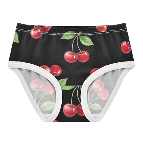 Watercolor Cherries Leaves Black Toddler Girls Underwear 2t Cotton Panties Little Girl Personalized Kids Undies Briefs