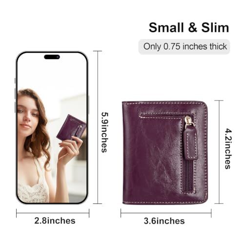 Image of Itslife Women's Rfid Blocking Small Compact Bifold Leather Pocket Wallet Ladies Mini Purse with id Window (Waxed Fuchsia)