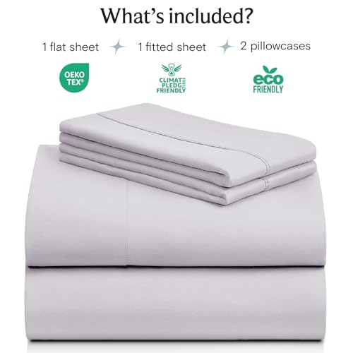 Image of LuxClub 4 PC Sheet Set Bed Sheets Deep Pockets 18 inch Eco Friendly Wrinkle Free Cooling Machine Washable Hotel Bedding Silky Soft - Dove Gray Queen