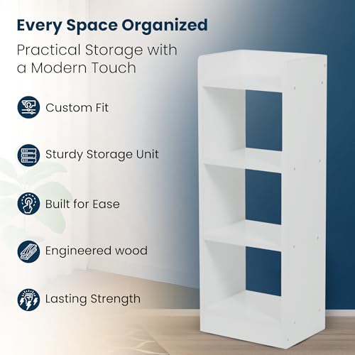 Image of YESMOM YOVA Interior 3 Layer Engineered Wood Multipurpose Rack Bookshelf Storage Organizer Stand Modern White Bookshelf Storage for Home Organization. (White)