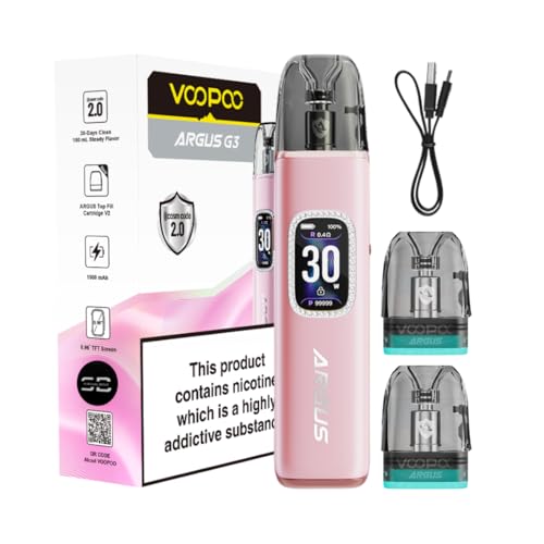 Voopoo Argus G3 Vape Kit (Diamond Pink) - 9 Colours to choose from - 45 Min Fast Charge 30W /1500mAH Compatible will all Argus Pods - No Nicotine (Diamond Pink)