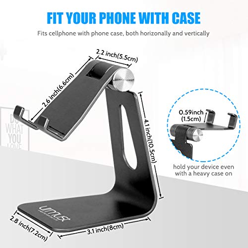 Adjustable Cell Phone Stand, Urmust Phone Stand: Aluminum Cradle, Dock, Holder Compatible with iPhone Xs XR 8 X 7 6 6S Plus SE 5 5S 5C Charging, Accessories Desk, Android Smartphone(Black)