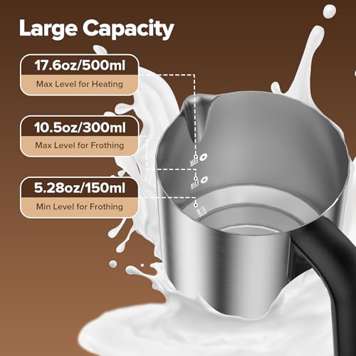 Image of Milk Frother and Steamer, Large Capacity & Detachable Electric Milk Frother, Automatic Warm and Cold Foam Maker, Hot Chocolate Maker, Stainless Steel Jug, 30.44Oz. /900ML