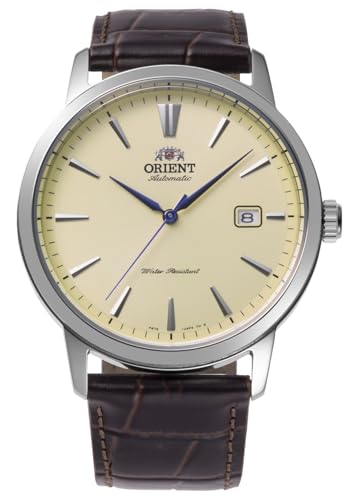 Orient Bambino RA-AC0F16S30B - Reloj automático para hombre, exclusivo europeo, cristal de zafiro, esfera blanca, caja de acero inoxidable, correa de piel, 41,6 mm, fondo de caja de exposición