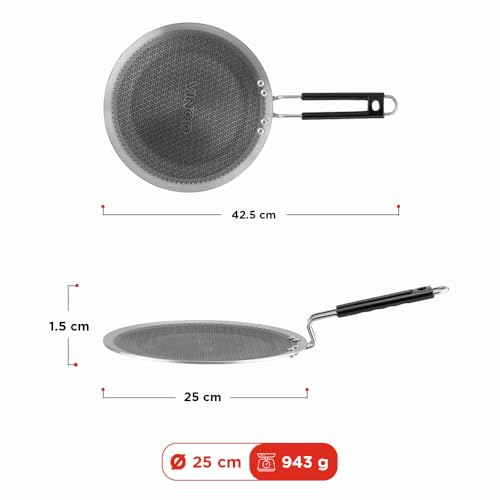 Image of Vinod SAS Pro Platinum Triply Stainless Steel Hybrid Tawa 25 cm | 4 mm Thick | HexaShield Design Stick-Resistant Surface | Metal Spatula Safe | Induction Compatible | Roti, Paratha Tawa | PFOA Free