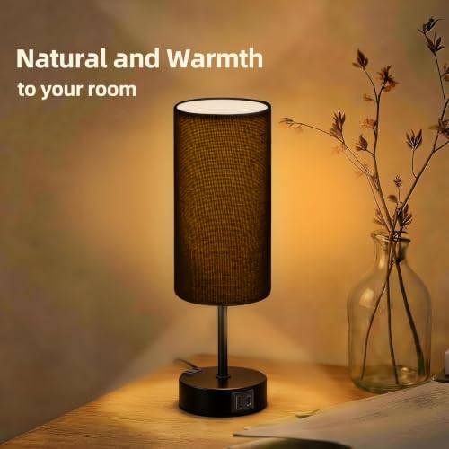 Image of Bedside Table Lamp, Dimmable Touch, AC Outlet, USB A+C (Black) | 3-Way Dimmable, Small Touch Lamp with Eye-Care LED Bulb, Ideal Soft Lighting for Nightstand, Bedroom, Reading, Living Room