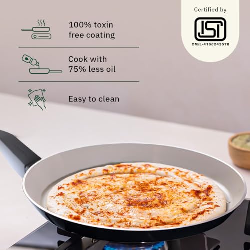 Image of Ember Cookware Arcilla Ceramic Non Stick Tawa 28cm | Non Toxic Roti & Chapati Pan | ISI Certified | Ceramic Cooking Tawa | PFAS & PTFE Free | 5-Year Warranty | Blue