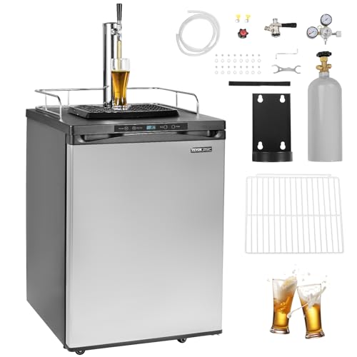 Image of VEVOR Beer Kegerator, Single Tap Draft Beer Dispenser, Full Size Keg Refrigerator With Shelf, CO2 Tank(No Gas), Drip Tray & Rail, 23F- 82.4F Temperature Control, 162L, Silver