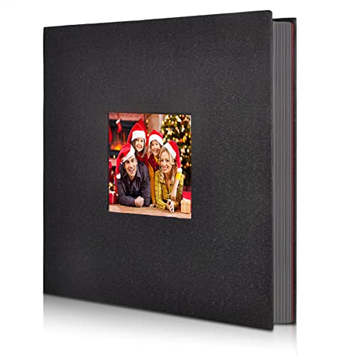 Grand Lin Tissu Album Photo Auto Adhésif avec 60 Pages Noir 28 x 27cm, Scrapbook DIY Album Photo Memory Book pour Bebe Naissance EnfantFille Famille Femme Mariage Voyage Anniversaire Cadeaux (Noir)