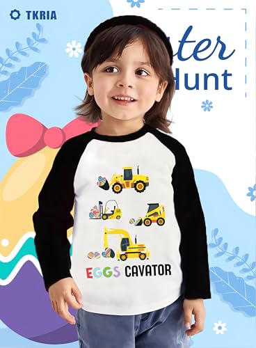 Tkria Boys Girls Easter Day Bunny Egg Hunt Shirts Raglan Long Sleeve Monster Truck Excavator Gnome Rainbow Top for Kid 2-10T2