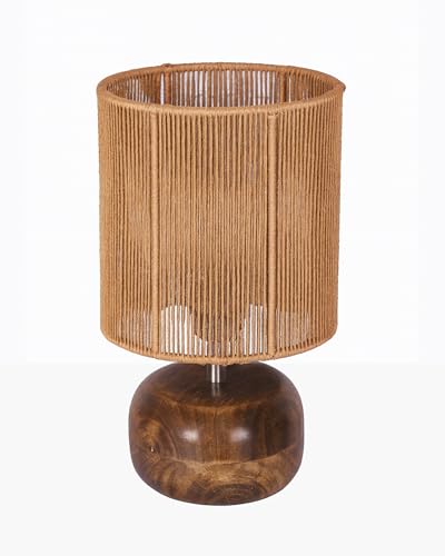 Image of Homesake Natural Weave Rope Table Lamp | Handcrafted Boho Bedside Light with Wooden Base | Warm Ambient for Night Lamp, Bedroom, Living Room, Study, Kids Room, Livra Home Decor, Ovolo (Beige, STR)