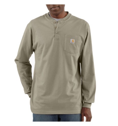 Carhartt Herren-T-Shirt, lockere Passform, schwer, langärmelig, Henley-T-Shirt mit Tasche, Wüste, XL – Ansicht 1