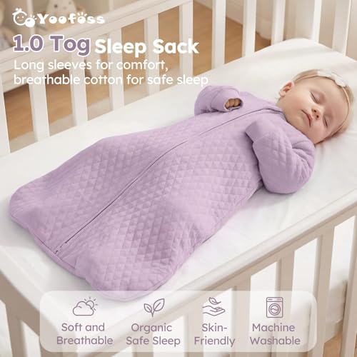 Image of Yoofoss Baby Sleep Sack 18-24 Months 1.0 Tog Long Sleeve Organic Cotton | Wearable Blanket for Toddlers 2-Way Zipper Quilted Sleeping Sacks(X-Large)