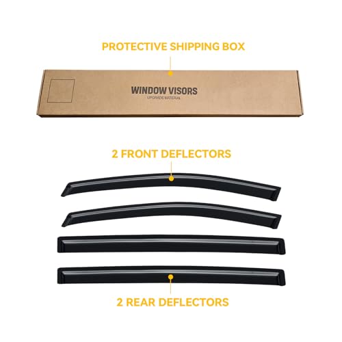 Image of Rain Guards for 2017-2026 Chrysler Pacifica, Out-Channel Window Visor Shields Vent Deflector Shade Wind Dark Smoke 2018 2019 2020 2021 2022 2023 2024 18 19 20 21 22 23 24, Tape-On Outside-Mount, 4PCS