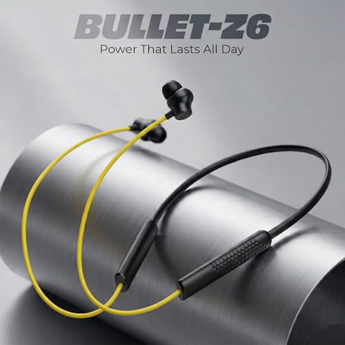 Image of Walta Bullet Z6 Wireless Bluetooth 5.4 Neckband Earphones with ENC Noise Cancellation, 13mm Bass Driver, Fast Charging Type-C, 20H Playback, Magnetic Earbuds, Sweat Resistant Headset with Mic (Yellow)