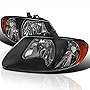 Spec-D Tuning Black Euro Headlights + Amber Reflector Compatible with Dodge Grand Caravan 2001-2007, Chrysler Town & Country, L+R Pair Head Light Lamp Assembly
