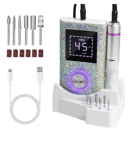 Profesional 45000RPM máquina de taladro eléctrico portátil recargable de bajo ruido lima de uñas para herramienta de salón de manicura, brillante