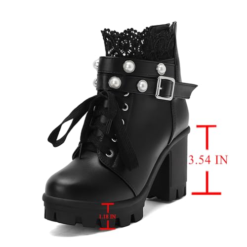 Image of FOREADA Goth Boots Chunky Heel Boot For Women Ankle Combat Booties Black Platform Bootie Buckle Rivets Punk Goth Shoes With Zipper